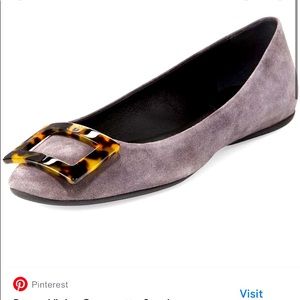 ROGER VIVIER sz 8 AS IS PRE LOVED Gommette Gray suede flat tortoiseshell buckle